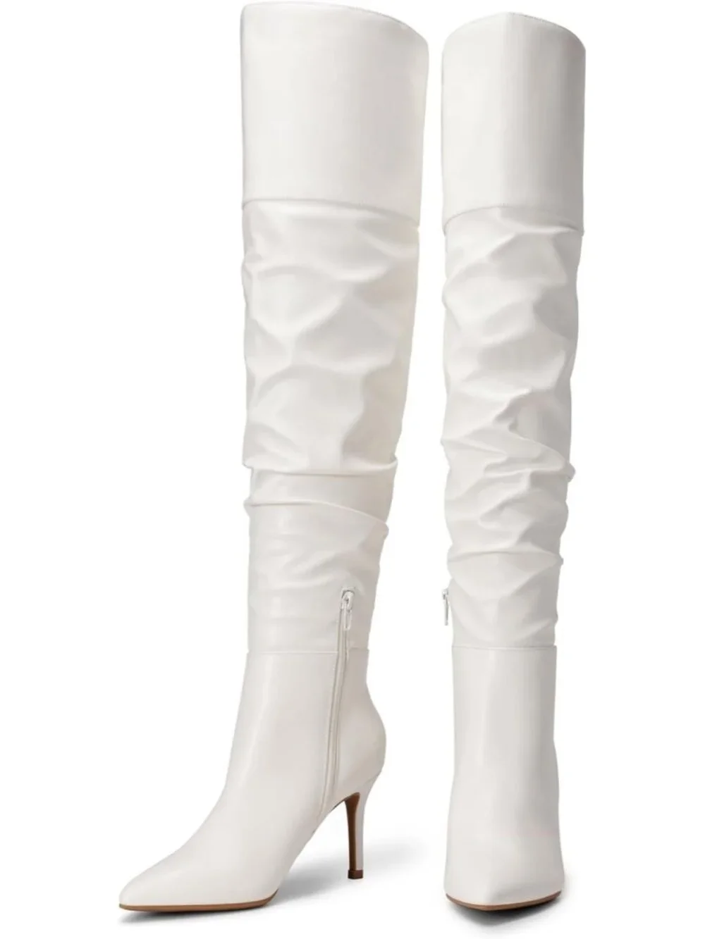 Women's White Thigh High Pointed Toe Stiletto Sexy Fashion Over The Knee Boots